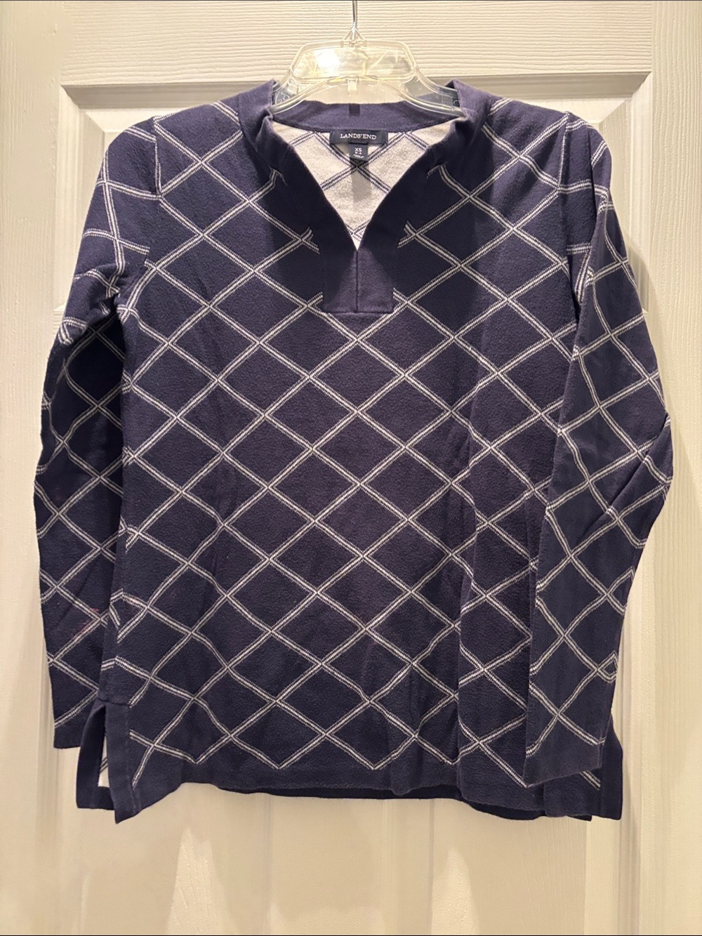Lands' End Navy and White Diamond-Pattern Knit Pullover Tunic